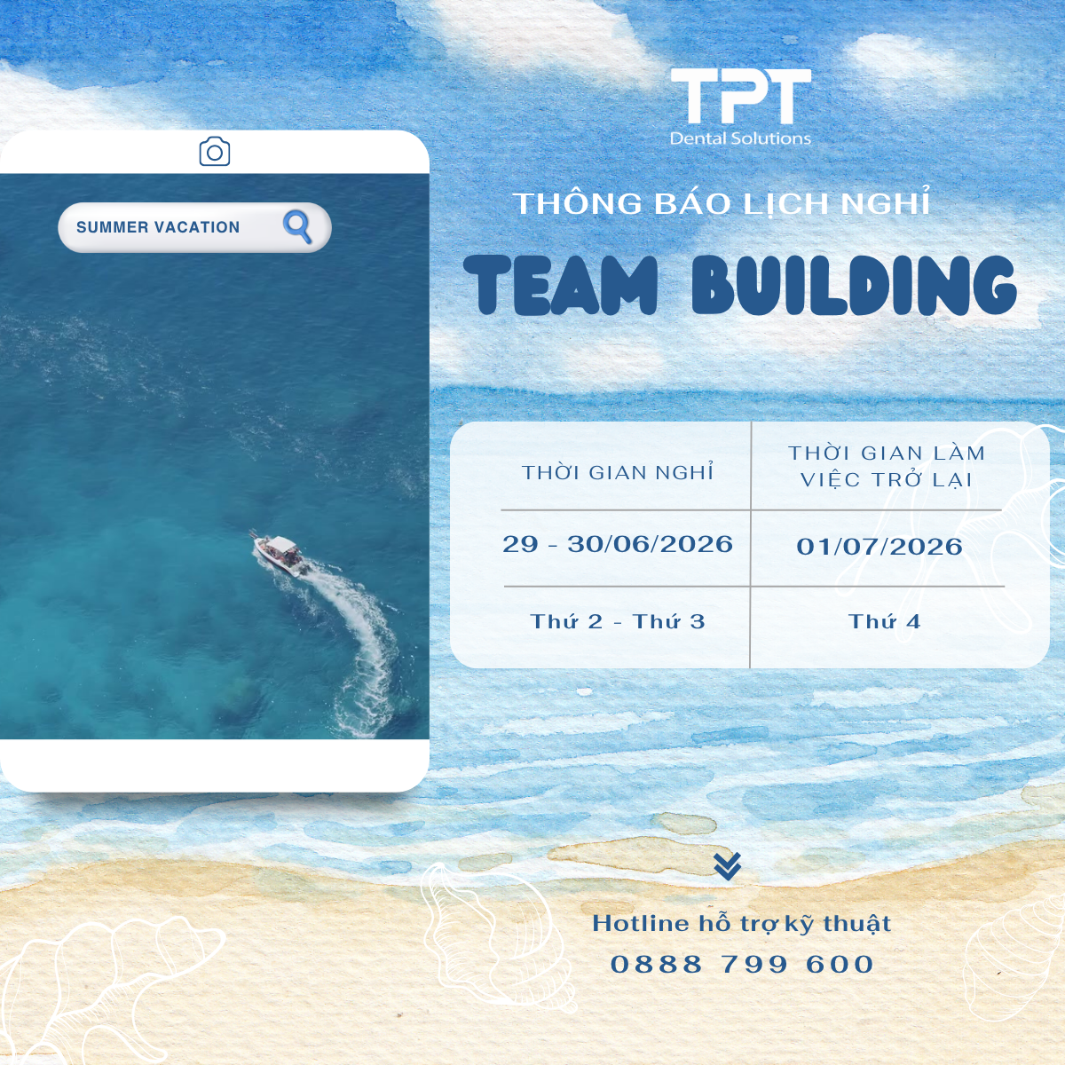 ⛱️TPT DENTAL THÔNG BÁO LỊCH NGHỈ TEAM BUILDING 2026